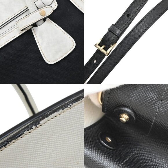 PRADA Logo Bicolor 2Way Shoulder Hand Bag Canvas Leather Black White GHW 76EF513 - Picture 10 of 16